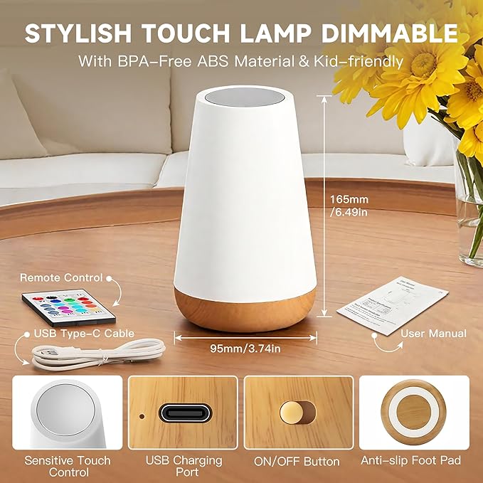 Night Light for Baby Nursery, 13 Colors Changing Touch Dimmable Night Lamp with Timer, Rechargeable Kids Night Light Portable for Bedtime Routine Baby Breastfeeding