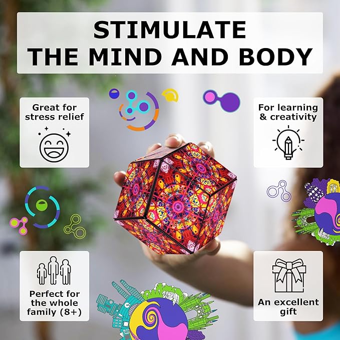 SHASHIBO Shape Shifting Box - Award-Winning Fidget Toy w/ 36 Rare Earth Magnets - Fidget Cube Transforms Into Over 70 Shapes, Sensory Toy Gift for Kids, Teens, and Adults (QDOT Map)