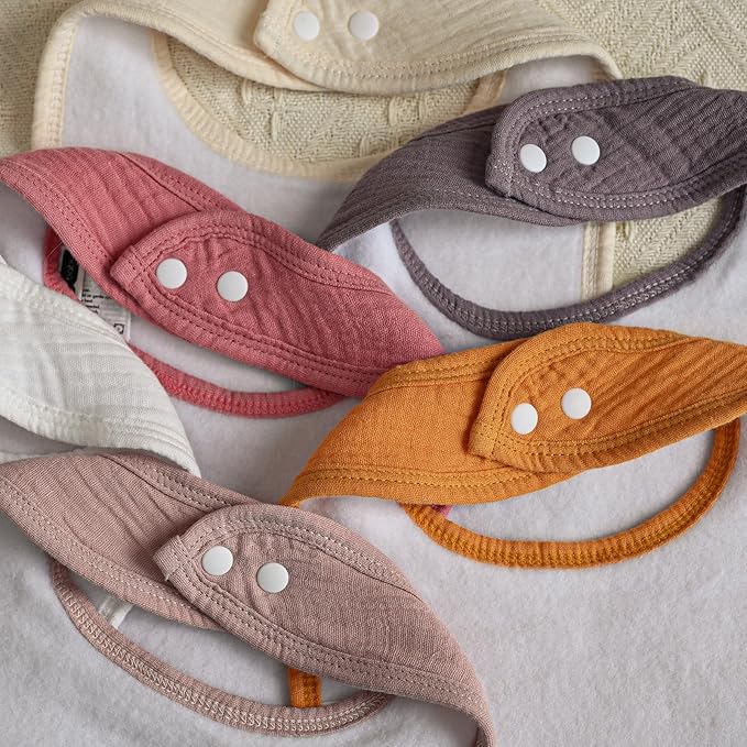 GLLQUEN BABY Muslin Drool Bibs for Boys Girls 6 Pack, Adjustable Baby Bibs for Drooling and Teething, Soft Cotton Baby Bandana Bib for Newborn Feeding Essentials (Orange)