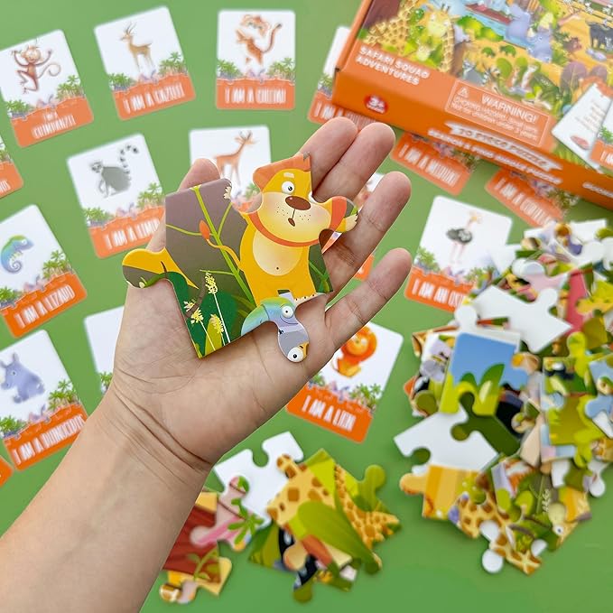 QUOKKA Search and Find Puzzles for Kids Ages 4-6 - Riddle Kids Puzzles 6-8 Years Old - 70 Unique Pcs - 20 Illustrated Guessing Cards - Engaging Children Themes - Africa Puzzle Gift for Toddlers 3-5