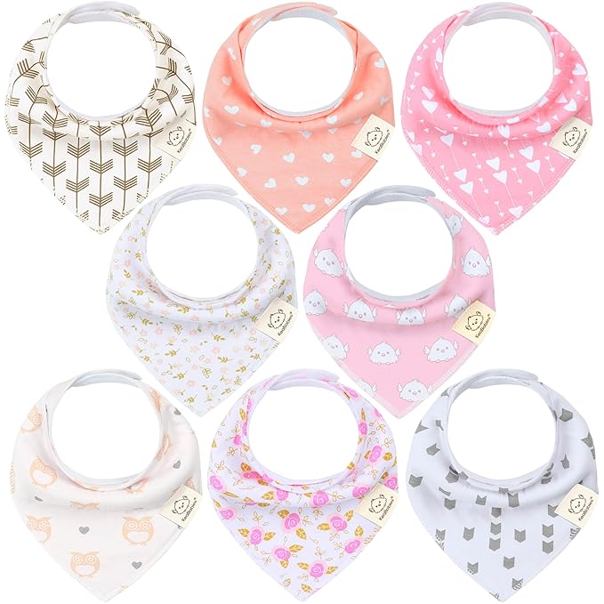 KeaBabies 8-Pack Organic Baby Bandana Bibs for Girls - Super Absorbent Triangle Baby Bibs for Drooling and Teething Infant, 100% Cotton Extra Soft for Newborn, Infant 0-36 Months (Pink Dreams)
