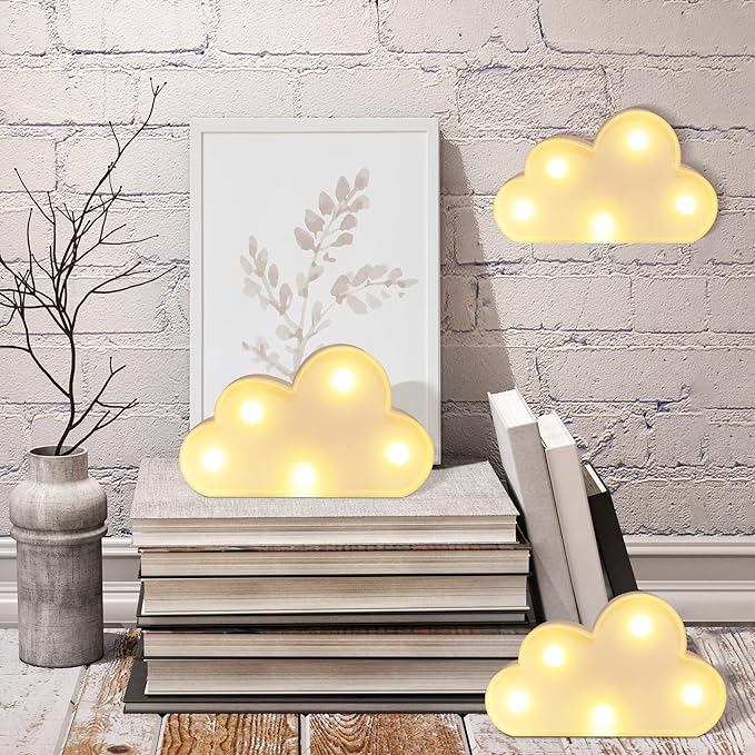clothmile 3 Pcs LED Cloud Night Light Can Be Hung On The Wall Kids Room Room Light, Suitable for Birthday Party Holiday Decoration Baby Room Nursery Decoration (Cloud)
