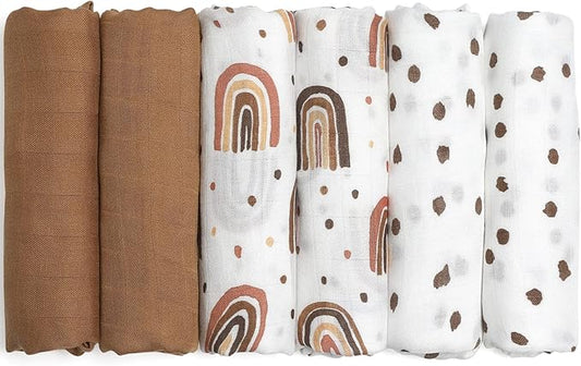 GLLQUEN BABY Receiving Blanket Boy Cotton Muslin Swaddle Blankets Girl Newborn Squares Breathable & Soft Thin Baby Blankets Cloths Double Absorbent Infant Swaddling Wrap - 6 Pack (Rainbow)