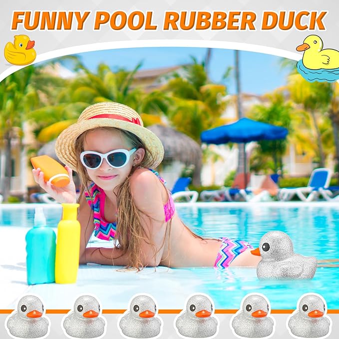Honoson 6.89 Inch Giant Glitter Rubber Duck Big Glitter Rubber Duck Large Sparkly Duckling Bath Toy with Squeaky Sound for Summer Baby Shower Birthday Party Favor Gift(Silver)