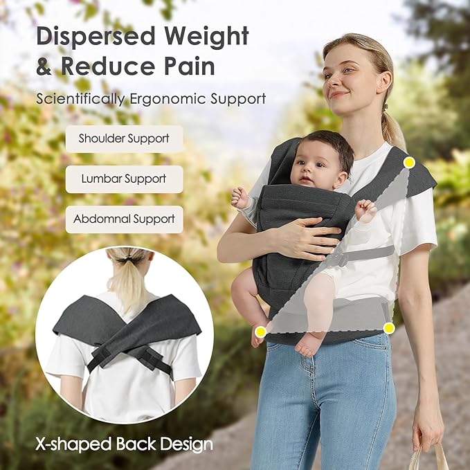Baby Carrier Newborn to Toddler Baby Wraps Carriers(7-30lbs), Newborn Carrier with Head Support, Infant Holder Carrier with Enhanced Lumbar Support, Dark Grey