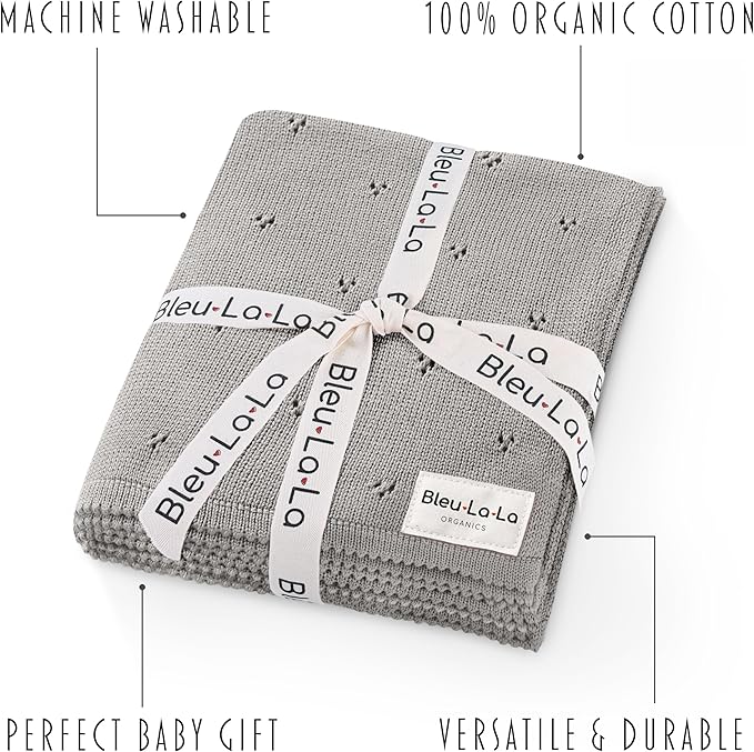 Organic Unisex Pointelle Receiving Swaddle Blanket for Boys & Girls - 100% Luxury Organic Soft Cotton Knit Warm Cozy Cuddle Stroller f Blanket for Newborns Infants & Toddlers (Dove Grey)