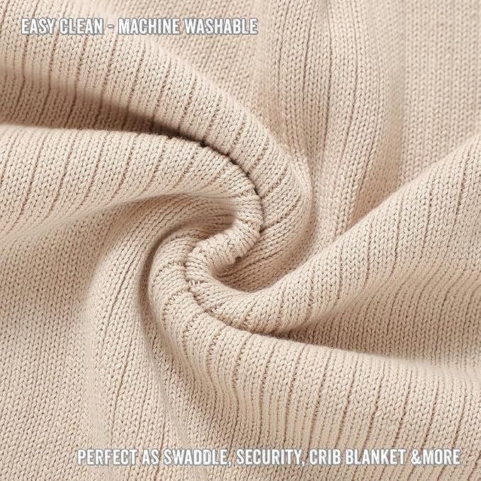 Organic Ribbed Swaddle Blanket for Boys & Girls - 100% Luxury Organic Soft Cotton Knit Warm Cozy Cuddle Stroller Blanket for Newborns, Infants, & Toddlers (Oatmeal)