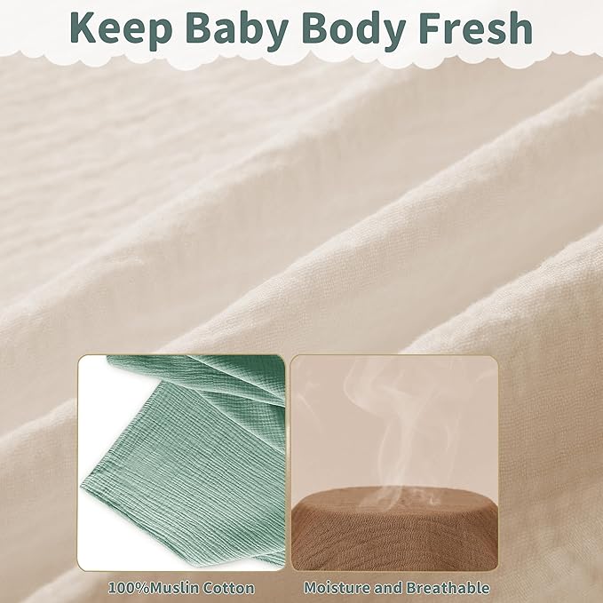 Muslin Swaddle Blankets for Newborn, 2 Pack Breathable Soft Receiving Blanket, Large 41 x 41 inches Swaddle Wrap Burping Clothes, Essentials Infant Shower Items. (Beige & Light Gray)