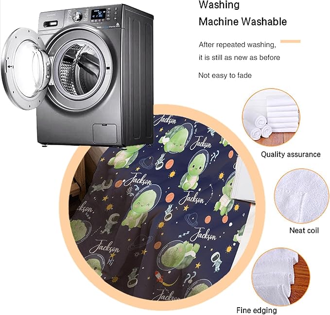 Personalized Custom Baby Blanket with Name - Astronaut Turtle Swaddle Blanket for Toddlers Infants Kids Shower Newborns Nursery Stroller Crib Decor Throw Birthday Gift