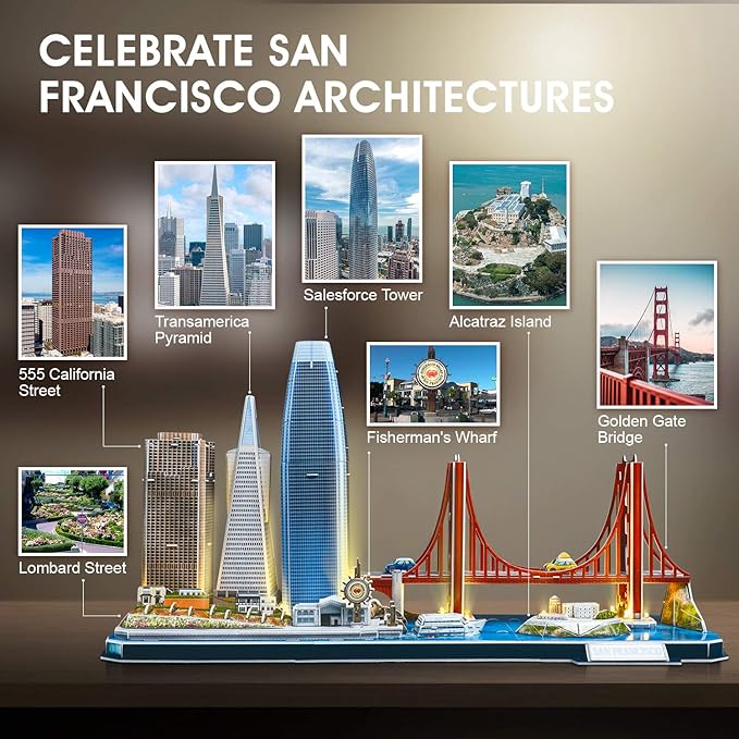 CubicFun 3D Puzzles for Kids Ages 10-14 LED San Francisco Cityline, Arts and Crafts for Kids Ages 8-12 STEM Projects for Kid Age 10-14 Gifts for 8 Year Old Toys for 10 Year Old Girls Architecture