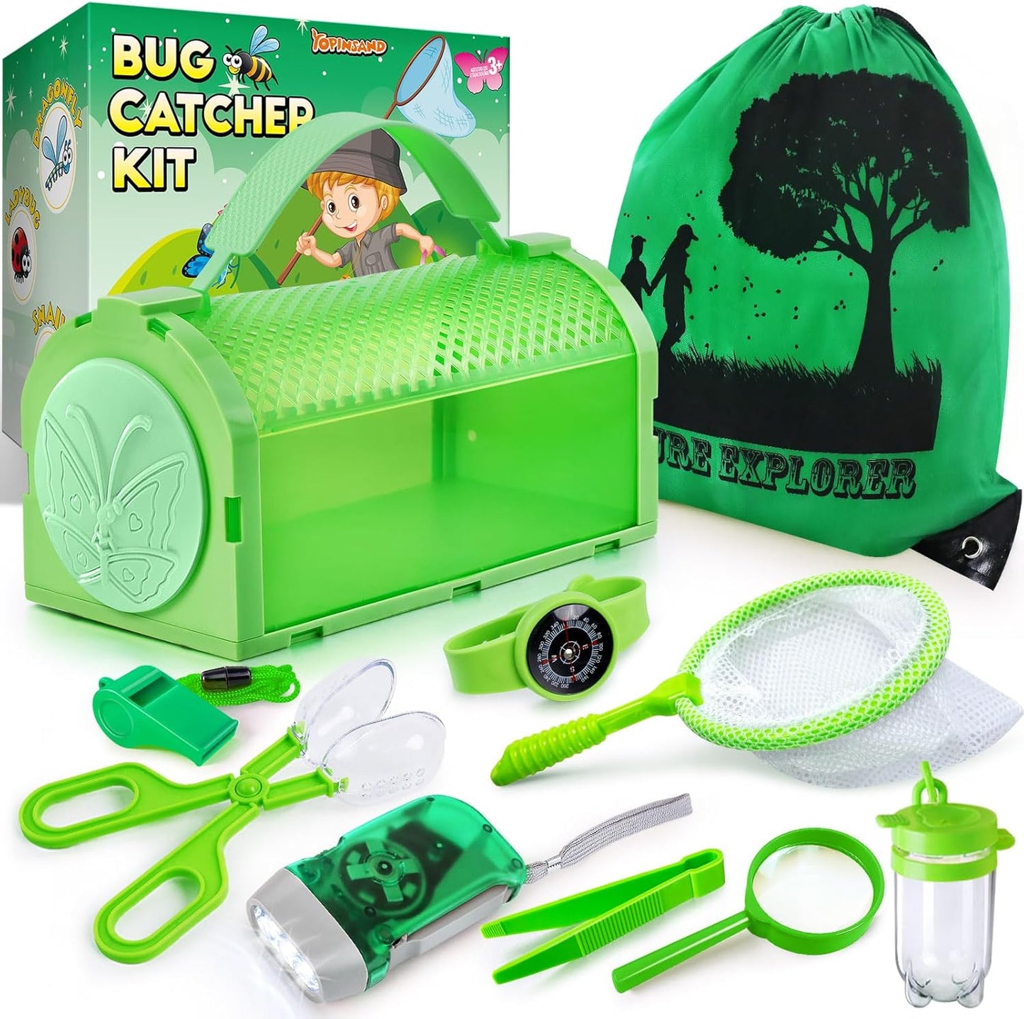 Bug Catcher Kit & Outdoor Explorer Kit for Kids, 10 Pcs Bug Catching Kit with Toy Cage, Backpack, Flashlight, Manifying Glass, Toy Net, Outdoor Exploration Toys Gift for Boys Girls 3-12