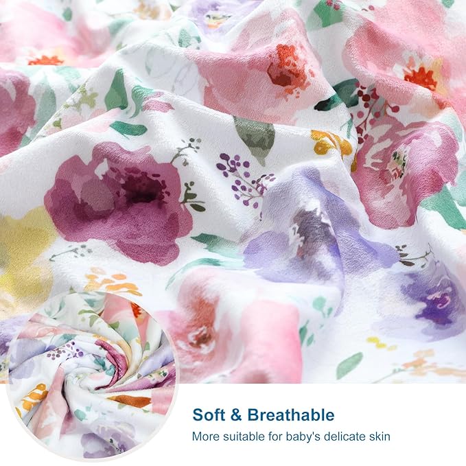 HOMRITAR Baby Blanket for Girls Soft Lightweight Minky Blanket with Double Layer Dotted Backing for Infant Toddler Nursery Crib with Purple Floral Design 30 x 40 Inch