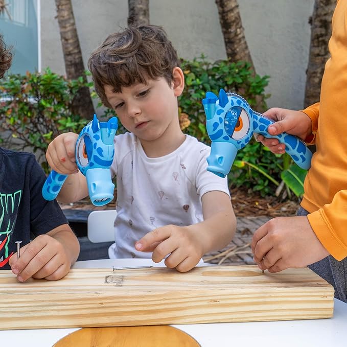 Handy Famm Real Metal Blue Giraffe Hammer for Kids, Patented Safety Mouth Sleeve and Nail Remover, STEM DIY Tool for Children Ages 5 and Up