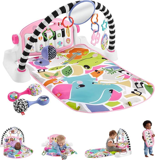 Fisher-Price Baby Musical Toy Set Glow and Grow Kick & Play Piano Gym Pink Playmat with 2 Rattle Maracas for Newborns Ages 0+ Months