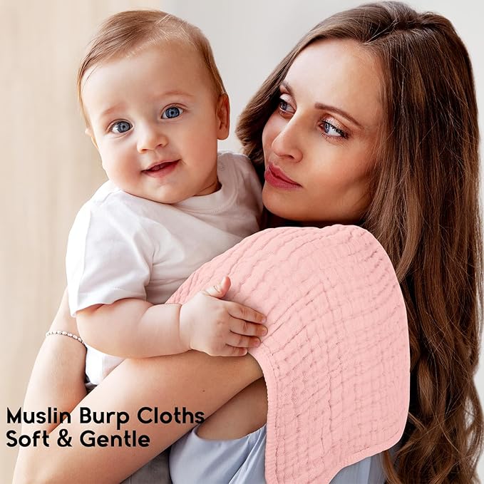 Muslin Burp Cloths for Baby 100% Cotton Burping Cloths for Boys Girls Large 20''X10'' Extra Soft and Absorbent 12 Pack - Flesh Pink