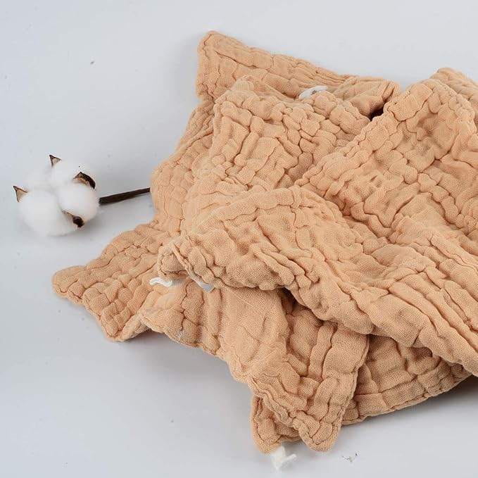 10 Pcs Baby Muslin Washcloths 100% Natural Cotton Unbleached, Extra Soft Baby Wipes Organic Burp Cloths Blank Bibs for Newborns Infants Sensitive Skin, Shower Gift Set 12"x12"