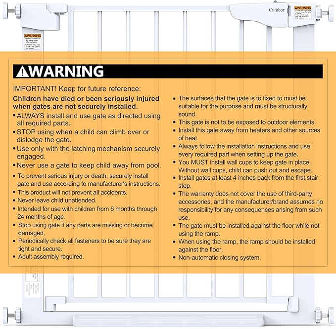 Cumbor 29.7-54.2" Wide Baby Gate for Stairs, Mom's Choice Awards Winner-Self Closing Dog Gate Indoor for Doorways, No Drilling Pressure Mounted Pet Gates for Kids, Easy Walk Through Safety Gate, White