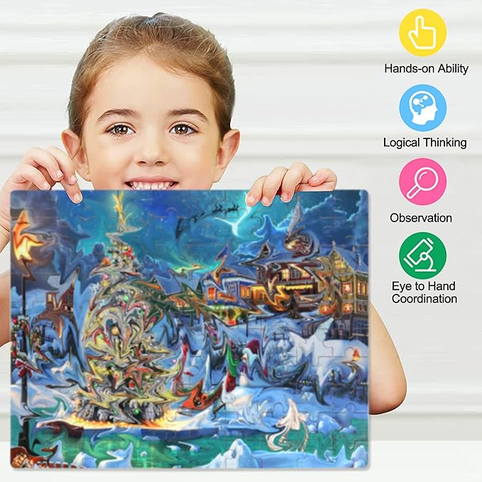 LELEMON Christmas Puzzles for Kids Ages 4-8,100 Piece Christmas Tree Snowman Jigsaw Puzzle for Children,Learning Educational Toys for Boys and Girls