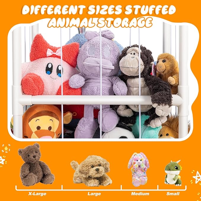 Stuffed Animal Zoo Storage, Extra Large Stuffed Animal Holder with Dust Cloth and Universal Wheels, Toy Storage Organizer, Plush Storage Organizer Shelf for Birthday Gift, Nursery Play Room
