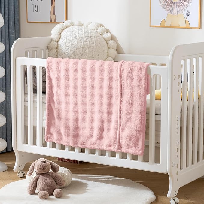 Fleece Baby Blanket for Girls 3D Bubble Design, Warm Cozy and Fluffy Infant Newborn Toddler Small Receiving Blankets for Crib Stroller, 30x40 Inches, Pink