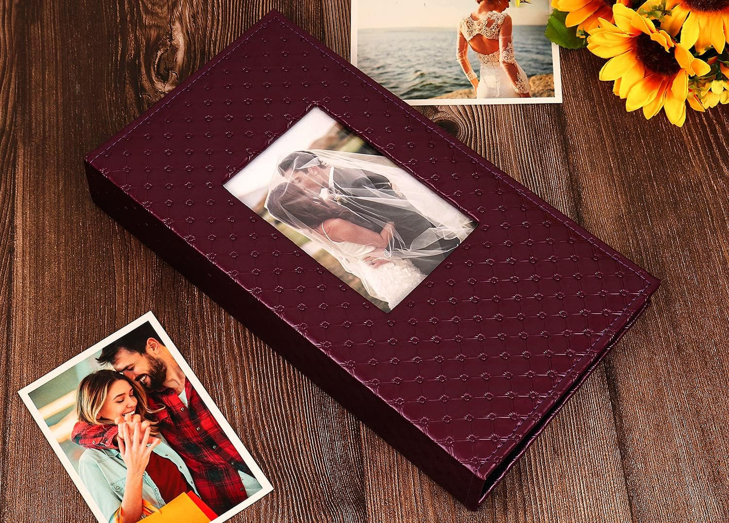 RECUTMS 4x6 Photo Book - Premium Leather Black Inner Page Album - 300 Pocket Family & Wedding Photo Album - Christmas & Birthday Gift (Wine Red)