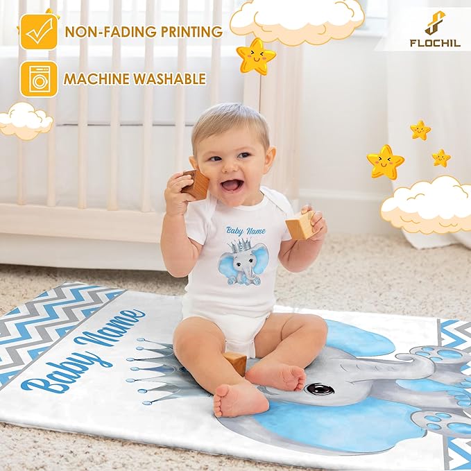 Personalized Baby Blankets, Custom Baby Blanket - Baby Blanket with Name for Boys, Best Gift for Baby, Newborn Elephants Flush Fleece (30x40) (Elephants 2)