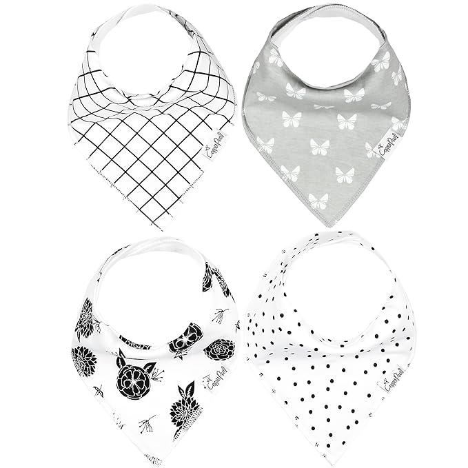 Copper Pearl 4 Pack Soft Cotton Baby Bibs for Drooling and Teething, Absorbent Drool Bibs for Baby Girl, Adjustable to Fit Newborns to Toddlers, Tons of Styles (Willow Set)