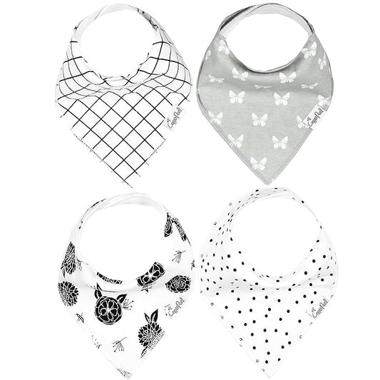 Copper Pearl 4 Pack Soft Cotton Baby Bibs for Drooling and Teething, Absorbent Drool Bibs for Baby Girl, Adjustable to Fit Newborns to Toddlers, Tons of Styles (Willow Set)