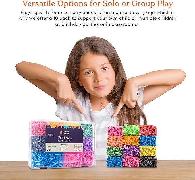 Special Supplies Fun Foam Modeling Foam Beads Play Kit, 12 Blocks Children’s Educational Clay for Arts Crafts Kindergarten, Preschool Kids Toys Develop Creativity, Motor Skills, Reusable Container
