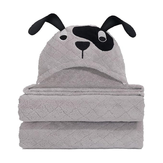Baby Boy Bath Towels, Animal Hooded Toddler Towel for Boys,50 x 32 Inches,Super Soft Absorbent Premium Coral Fleece Luxuriously Thick for Kids,Grey Puppy
