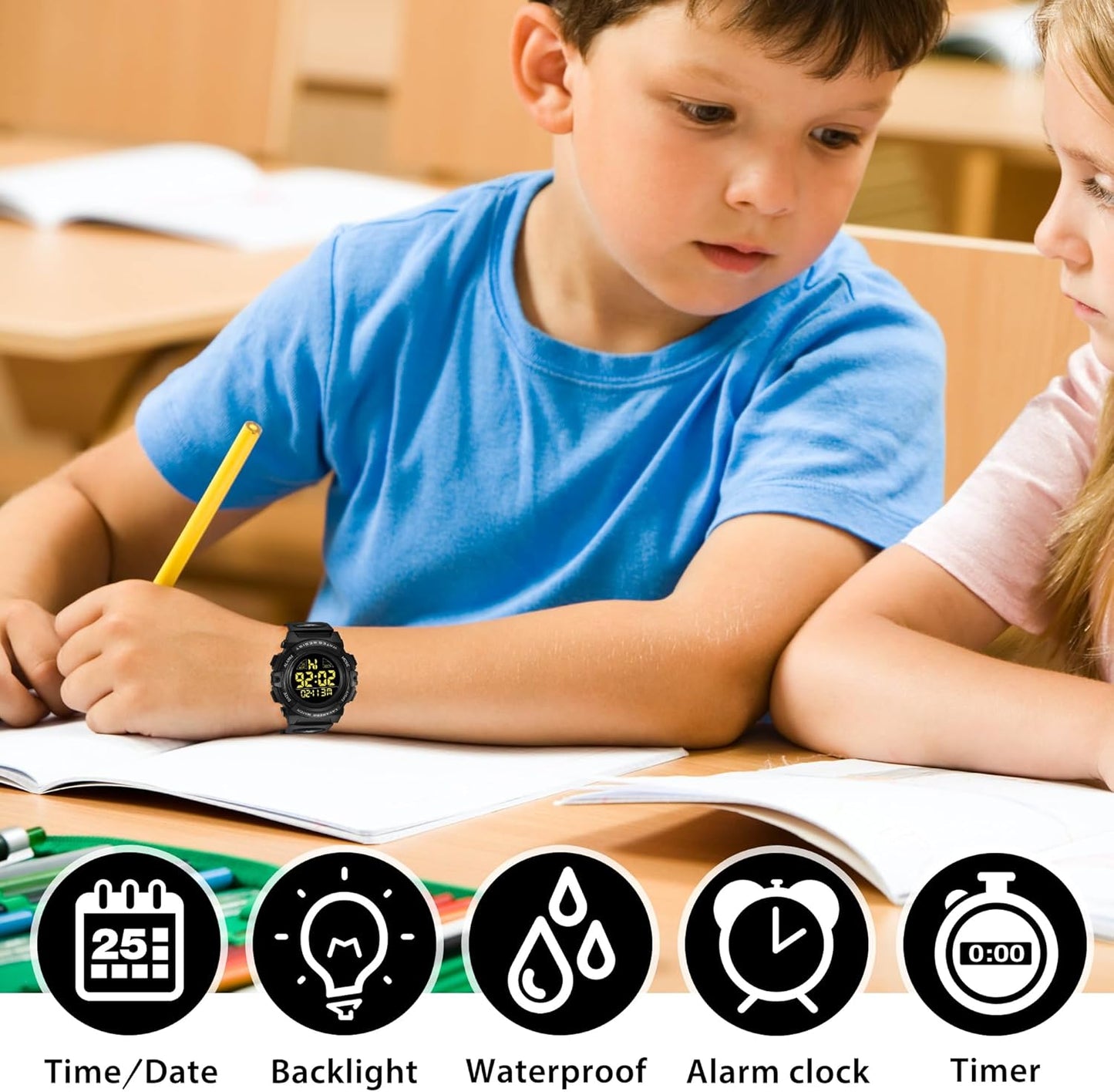 Kids Watch,Boys Watch for 3-15 Year Old Boys,Digital Sport Outdoor Multifunctional Chronograph LED 50 M Waterproof Alarm Calendar Analog Watch for Children with Silicone Band,Kids Gift