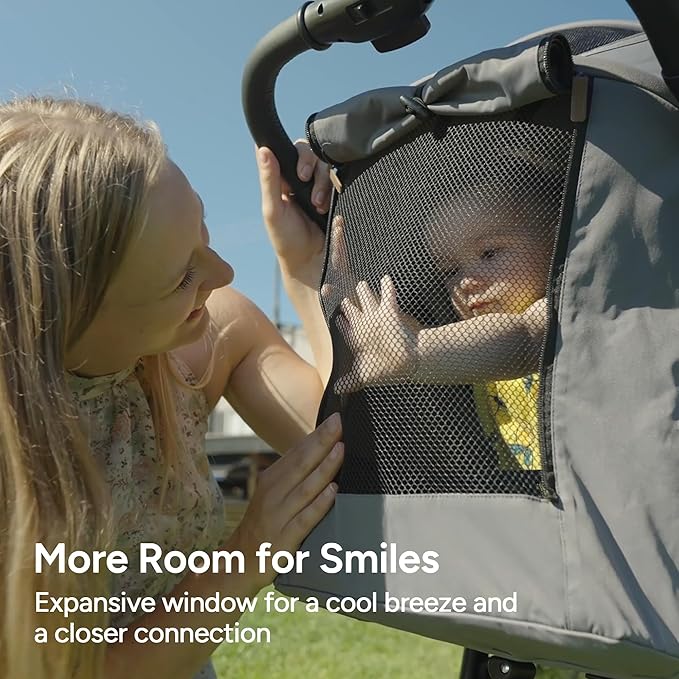 Mompush Nova Baby Stroller for Toddler, Infant & Newborn | Spacious Seat & Lie-Flat Mode | Compact One-Hand Fold, UPF 50+ Canopy & All-Wheel Suspension | Includes Rain Cover & Cup Holder, Grey