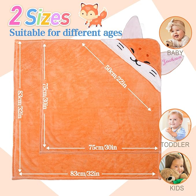 Custom Hooded Bath Towel with Name, Personalized Highly Absorbent Bunny Towels, Baby Bath Towels for Girls Boys, Brithday for Baby, Toddler, Newborn (Orange-Fox)