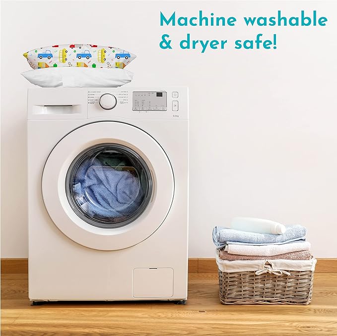 Little Sleepy Head Toddler Pillow with Pillowcase 13x18 - Kids Pillow for Sleeping - Better Neck Support Ergonomic Pillow and Toddler Pillowcase - Best Pillows for Kids(Trucks 'N Cars)