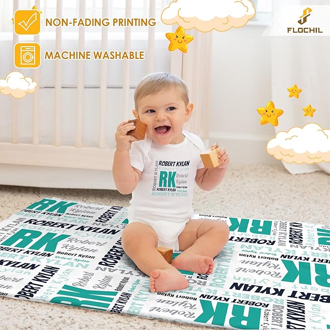 FLOCHIL Personalized Baby Blankets, Custom Baby Blanket - Baby Blanket with Name for Boys, Best Gift for Baby, Newborn Elephants Flush Fleece (30x40) (Monogram 3)