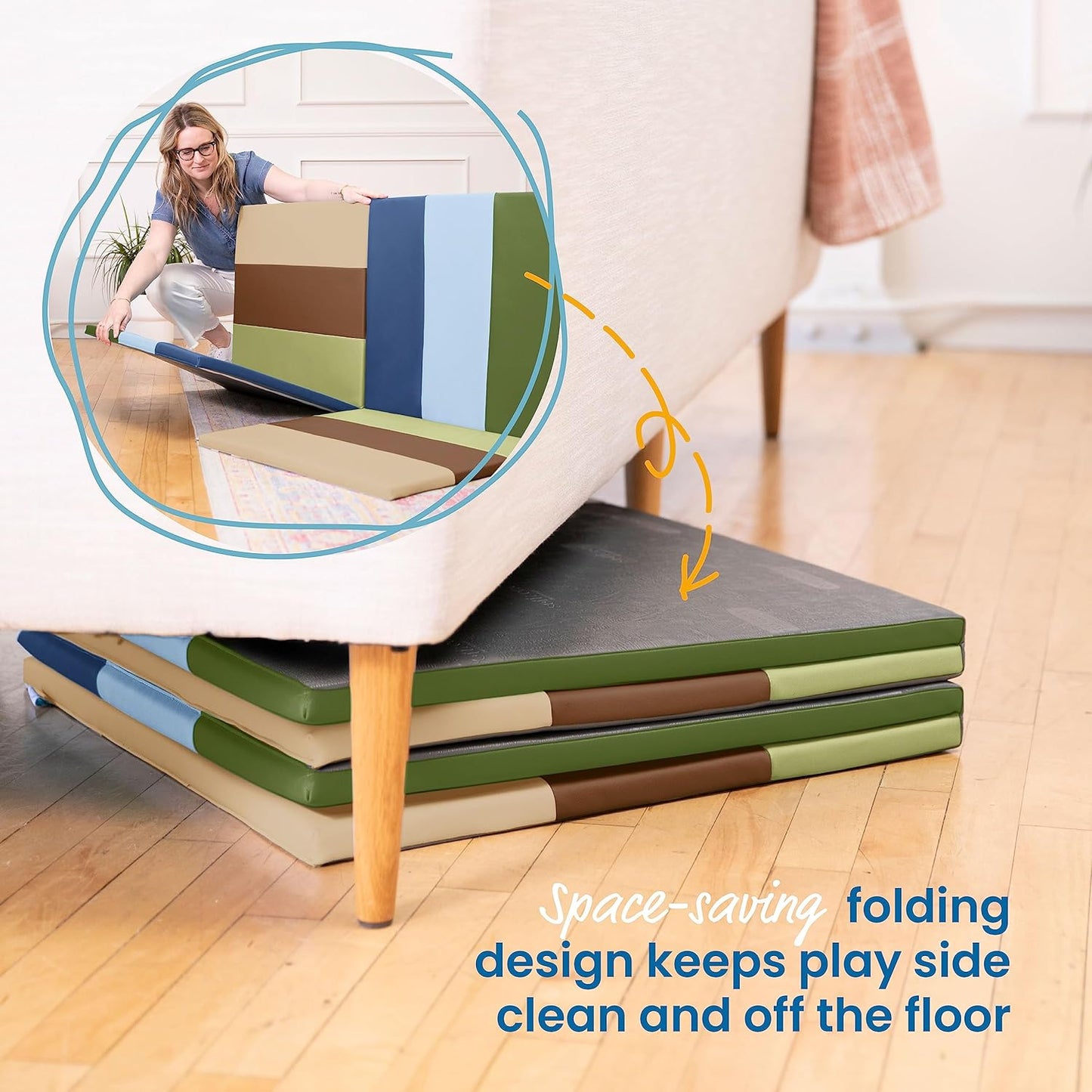 ECR4Kids SoftZone Turning Tiles Activity Mat, Folding Playmat, Earthtone