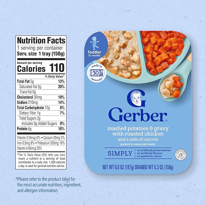 Gerber Mealtime for Toddler Mashed Potatoes & Gravy with Roasted Chicken & Carrots, 6.6 Ounce (Pack of 8)