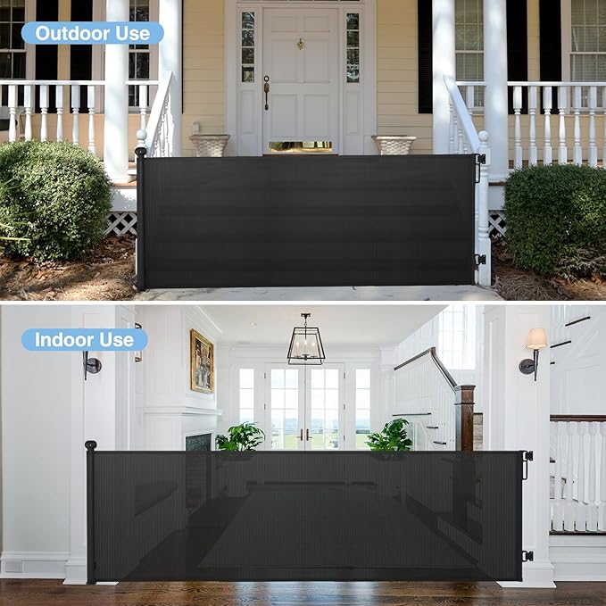 PRObebi Retractable Baby & Dog Gate - Extends to 110" Wide, 34" Tall, for Stairs, Doorways, Hallways, Outdoor, Deck, Porch