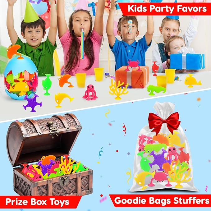 Toddler Suction Cup Bath Toys, Ocean Animal Bath Toys for Kids Ages 3-5 4-8 No Hole Mold Free Bathtub Toys for Toddlers 3-5 Kids Travel Window Building Toys for 3 4 5 Year Old Boys Girls Gifts