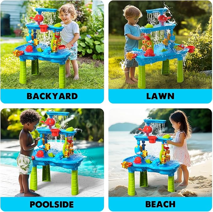 CozyBomB™ Water Table for Toddlers 3-5 | Outdoor Toys Water Play Table, Magnetic Fishing Toy Game, Summer Splash Pond Showers Sand Activity, Sensory Party Birthday Gift Kids Ages 4-8 9-12 (3-Tiers)