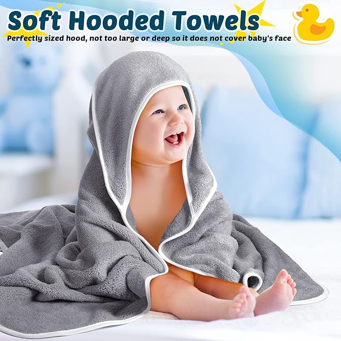 Chumia 6 Pack Baby Bath Towel Coral Fleece Soft Absorbent Newborn Hooded Towel for Kid 30 x 30 Inch Toddler Bath Blanket for Babies Infant Shower Gift(Gray)