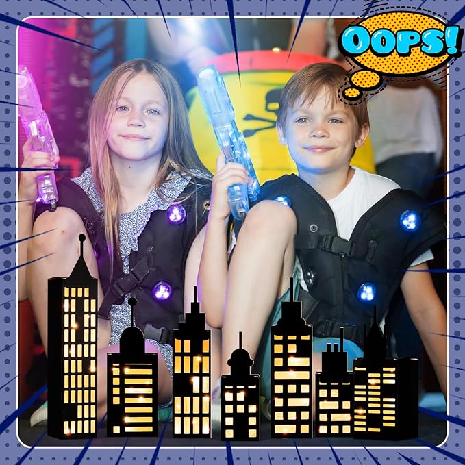 15 Pcs Hero Party Favor Boxes Skyscraper 3D City Box Skyline Buildings Heroes Candy Goodies Boxes Hero Theme Centerpiece Decorations Birthday Party Supplies(Warm)