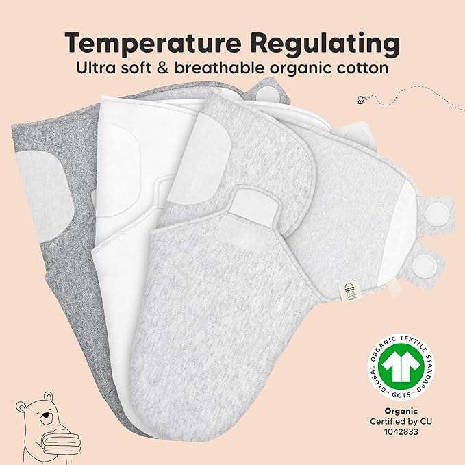 KeaBabies 3-Pack Organic Baby Swaddle Sleep Sacks - Swaddles for Newborns, Infant 3-6 Months, Baby Girls, Boys, Soft & Snug Newborn Sleep Sack, Nursery Swaddling Blankets (Cloud, L)