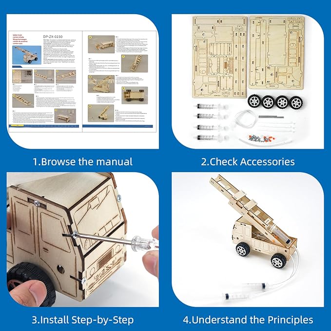 6 in 1 STEM Toys for Kids Age 8-10, Wooden Science Experiments Building Toy for Boys and Girls, Model Car Kit, Wooden 3D Puzzles, Xmas Birthday Gifts for 6 7 8 9 10 11 12 Year Old