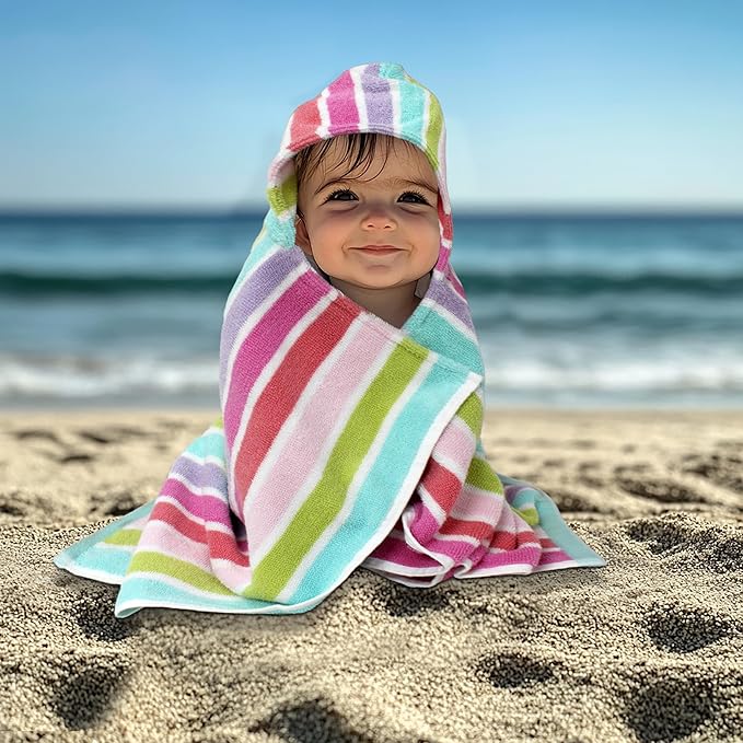 ORIGINAL KIDS Hooded Baby Towel for Newborn - 100% Cotton Large Baby Bath Towels with Hood for Infants, Toddler - Extra Absorbent & Soft Newborn Bath Essentials - Large 24x30 - Pink Multi