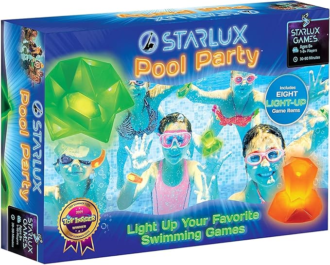 Glow in The Dark Pool Toys: Starlux Pool Party Set – Up Pool Games for Kids | Ages 8+, 1-8 Players | Swimming Bracelets, Floating Lights & Diving Gems | 10 Play Options | Reusable & Eco Friendly