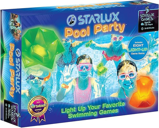 Glow in The Dark Pool Toys: Starlux Pool Party Set – Up Pool Games for Kids | Ages 8+, 1-8 Players | Swimming Bracelets, Floating Lights & Diving Gems | 10 Play Options | Reusable & Eco Friendly