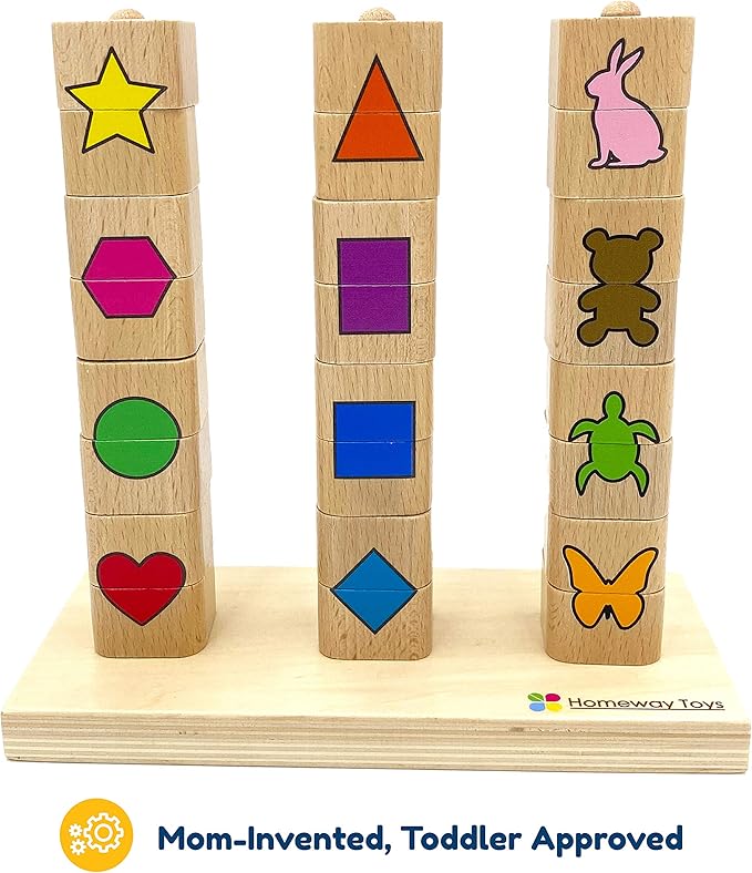 Puzzle Stacking Rings Educational Toy Shapes Colors Animals Sorter Preschool Sensory Toy Montessori STEM Developmental Sorting Stacking for Toddlers Babies Kids Boy Girl for 2 3 4+ Years Old