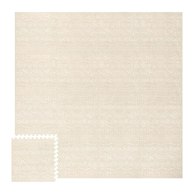 Lillefolk Baby Play Mat for Floor – 8x8ft Beige | Soft Non Toxic Premium EVA Foam Tiles for Tummy Time, Crawling & Playroom – Waterproof for Hard Floors Mat for Babies & Toddlers (16 Tiles)