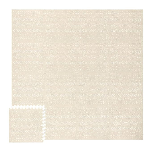 Lillefolk Baby Play Mat for Floor – 8x8ft Beige | Soft Non Toxic Premium EVA Foam Tiles for Tummy Time, Crawling & Playroom – Waterproof for Hard Floors Mat for Babies & Toddlers (16 Tiles)